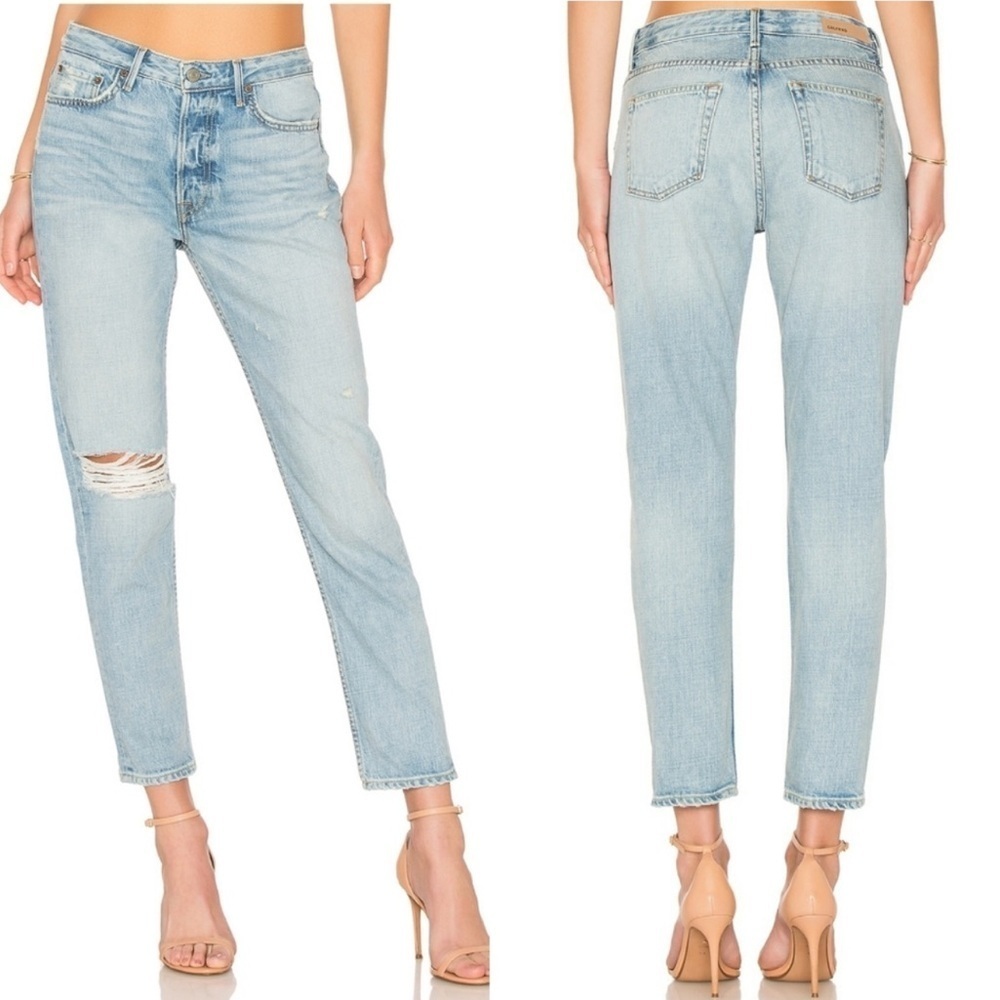 GRLFRND Kiara Slouchy Tomboy Jeans High Rise Intentionally Destroyed Size 27 USA